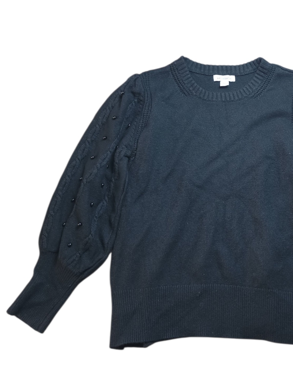 LIZ CLAIBORNE | Minimalist Black Beaded Cable Knit Balloon Sleeve Sweater | XXL - Picture 2 of 8
